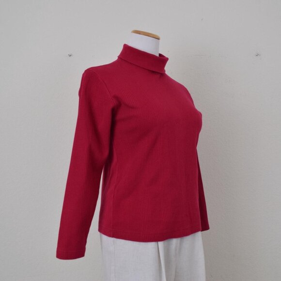Vintage 90s Crimson Red Turtle Neck  shirt |‎ size L 14-16 - Picture 4 of 10